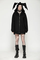 Black Long Sleeves Zippered Women's Gothic Batwing Hoodie - Product - 9