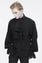 Black Puff Sleeved Stand Collar Men's Gothic Shirt With Necktie - Product - 8