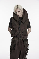 Black Stand Collar Sleeveless Men's Punk Patch Pockets Convertible Collar Vest Vest - Product - 5