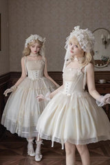 Ivory [Letters and Poems · Confession Poem] Square Collar Sleeveless Ruffled Bow Lace Fishbone Sweet Lolita Jsk Dress 2 Versions - Product - 3