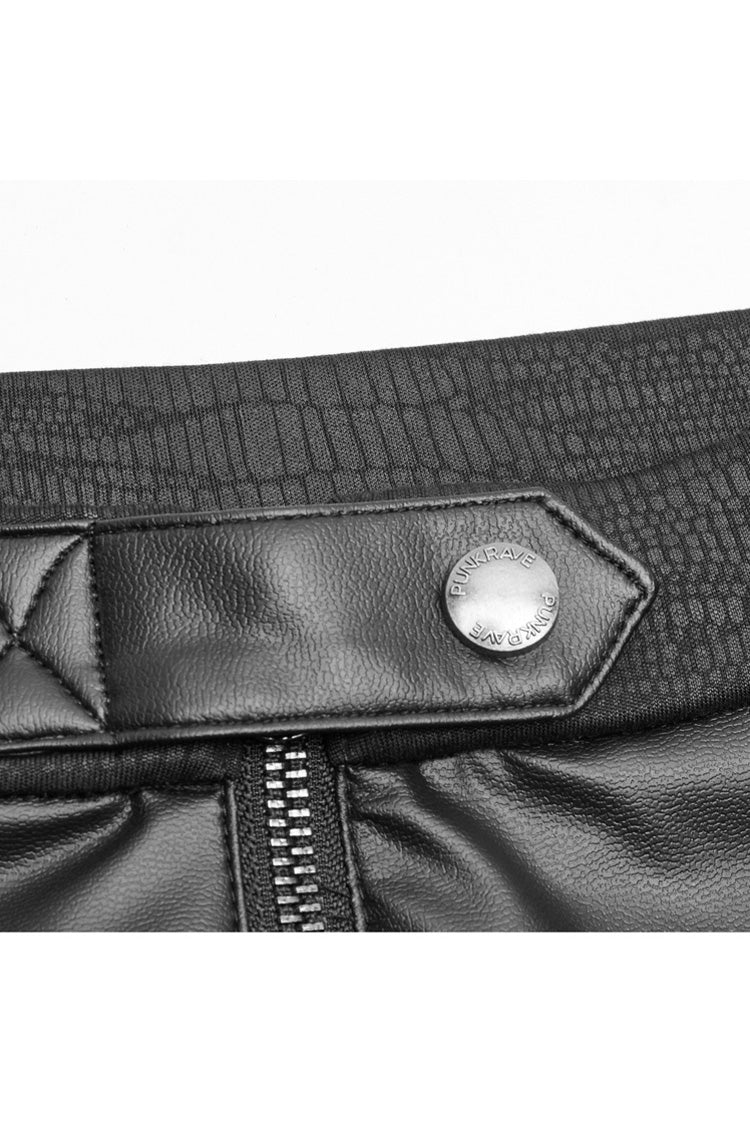 Black Crack Velvet Splice Knit PU Leather Metal Buckle Connect Chain Women's Punk Leggings - Product - 8