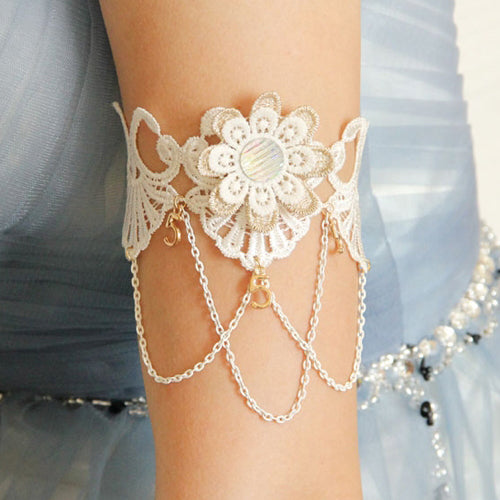 White Baroque Palace Style Retro Tassel Lace Female Wedding Dress Resin Diamond Arm Ring Lolita Bracelet - Product - 1