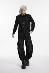 Black Lapel Collar Long Sleeves Zippered Men's Punk Cool Shirt - Product - 3