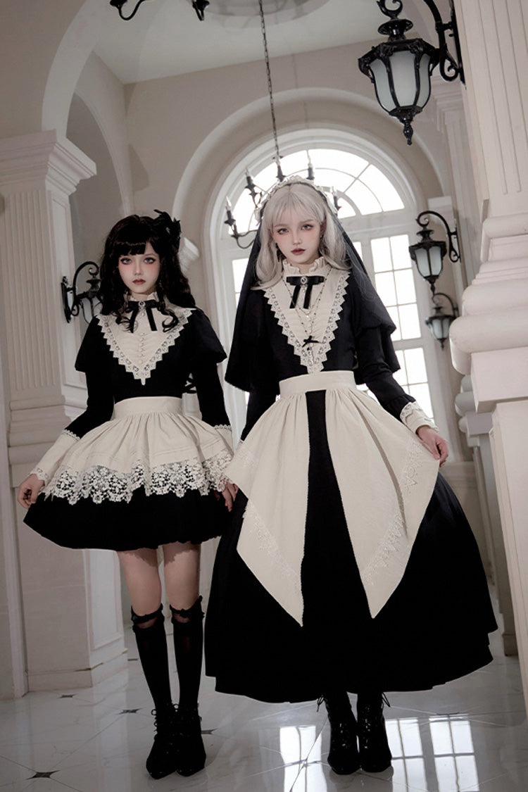 Black [Letters and Poems·Nocturne] Nun Long Sleeves Ruffle Gothic Lolita Short Dress - Product - 2