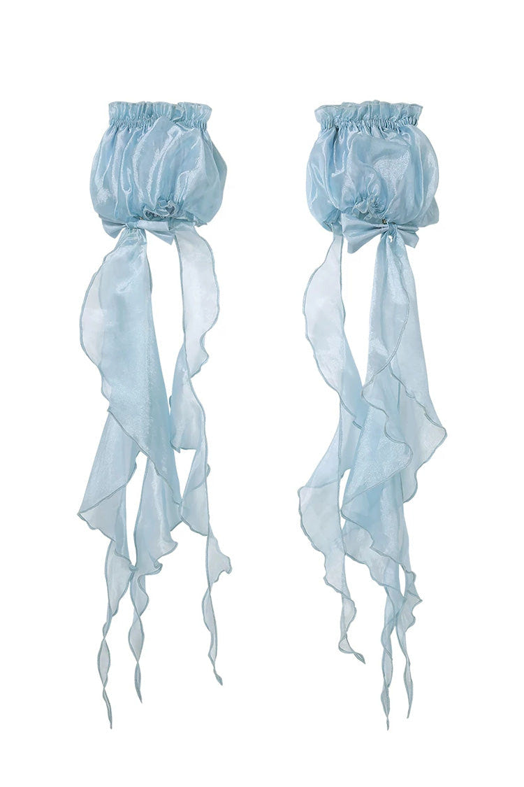 Blue [Dreamy Jellyfish] Square Collar Sleeveless Printed Ruffled Lace Sweet Lolita Jsk Dress Set - Hand-Sleeves(Only) - 12