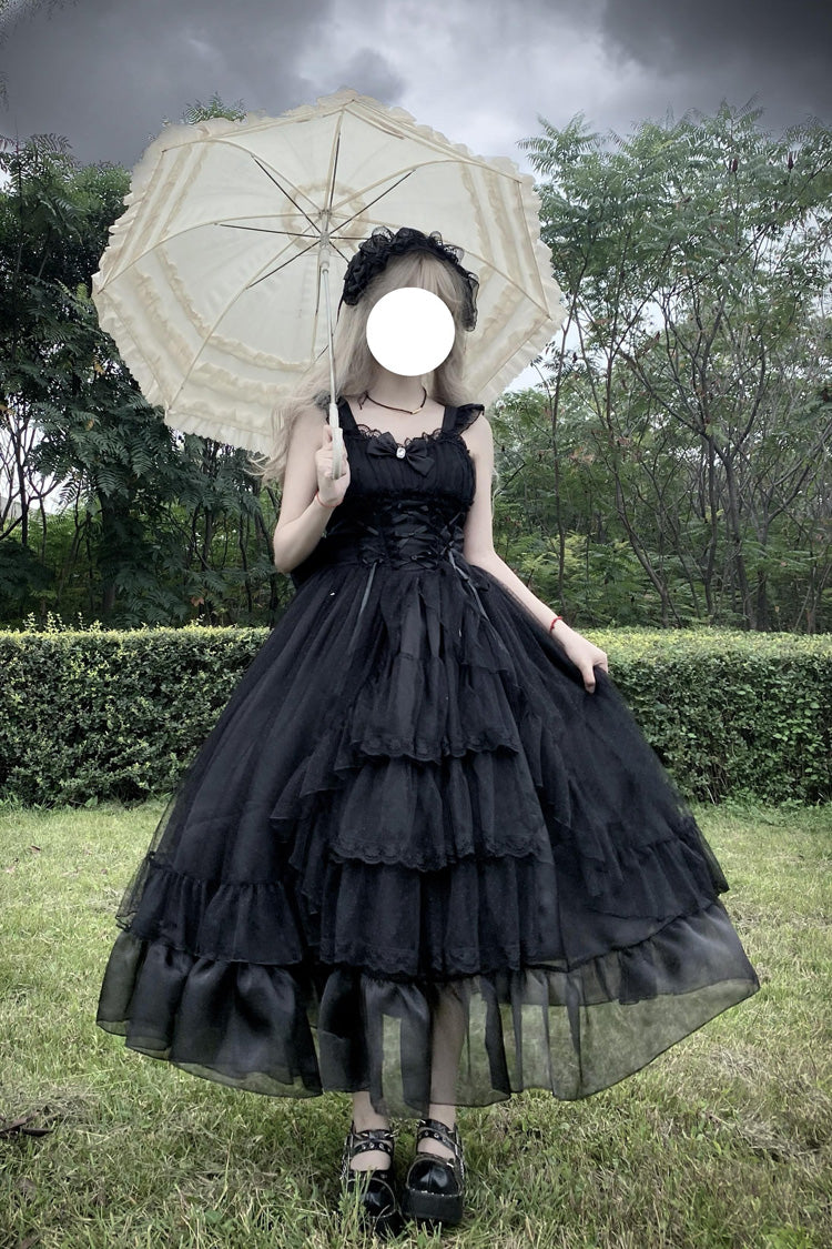 Black [Moonlight Sonata] Ruffle Cardigan Bowknot Lace Gothic Vintage Lolita Jsk Dress - Product - 6