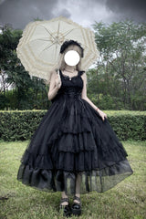 Black [Moonlight Sonata] Ruffle Cardigan Bowknot Lace Gothic Vintage Lolita Jsk Dress - Product - 6