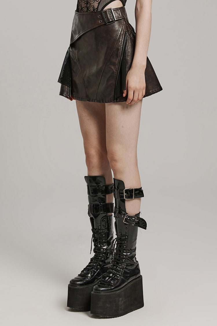 Buckle Faux Leather Side Zipper Women's Steampunk Skirt 2 Colors - Product - 10