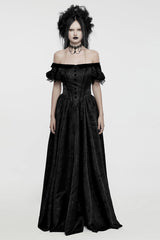Black Short Puff Sleeves Lace-Up Women's Gothic Dress - Black - 1