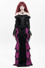 Purple Floral Print Lace-Up Rose Chain Women's Gothic Fishtail Skirt - Product - 3
