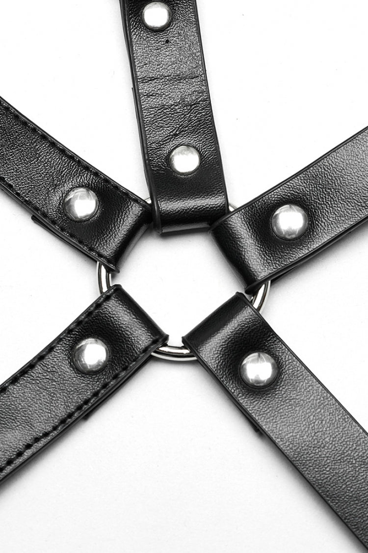 Black PU Leather Cross Metal Ring Buckle Women's Steampunk Body Harness - Product - 6