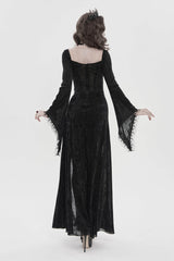 Black Halterneck Long Trumpet Sleeves Hanayome Lace Lace-Up Slim Chain-Decorated Women's Gothic Dress Plunging Split Maxi Dress - Product - 9