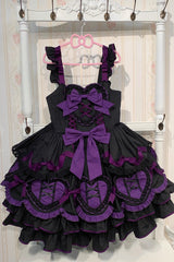 Black/Purple [Frosted Sugar Gift Box] Sleeveless Ruffle Bowknot Gothic Plus Size Princess Lolita Jsk Dress - Product - 4