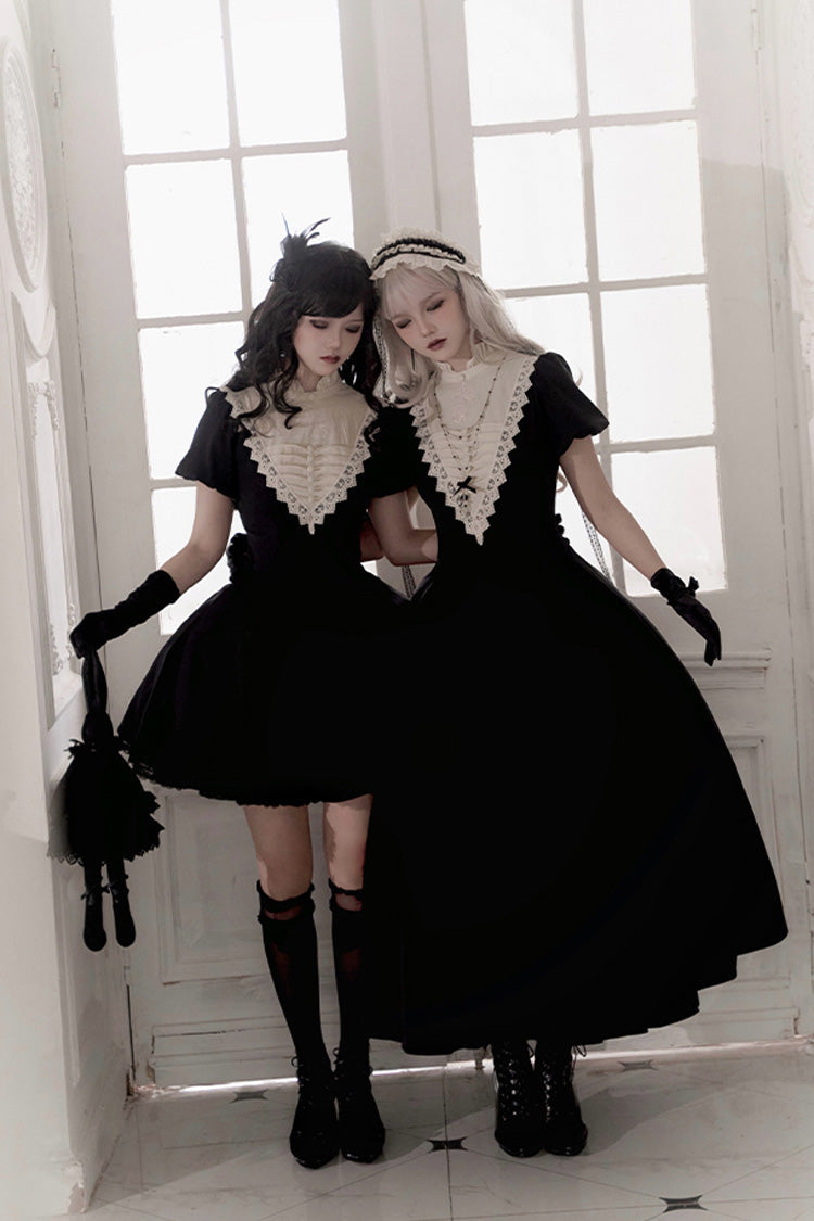 Black [Letters and Poems·Nocturne] Nun Long Sleeves Ruffle Gothic Lolita Short Dress - Product - 8