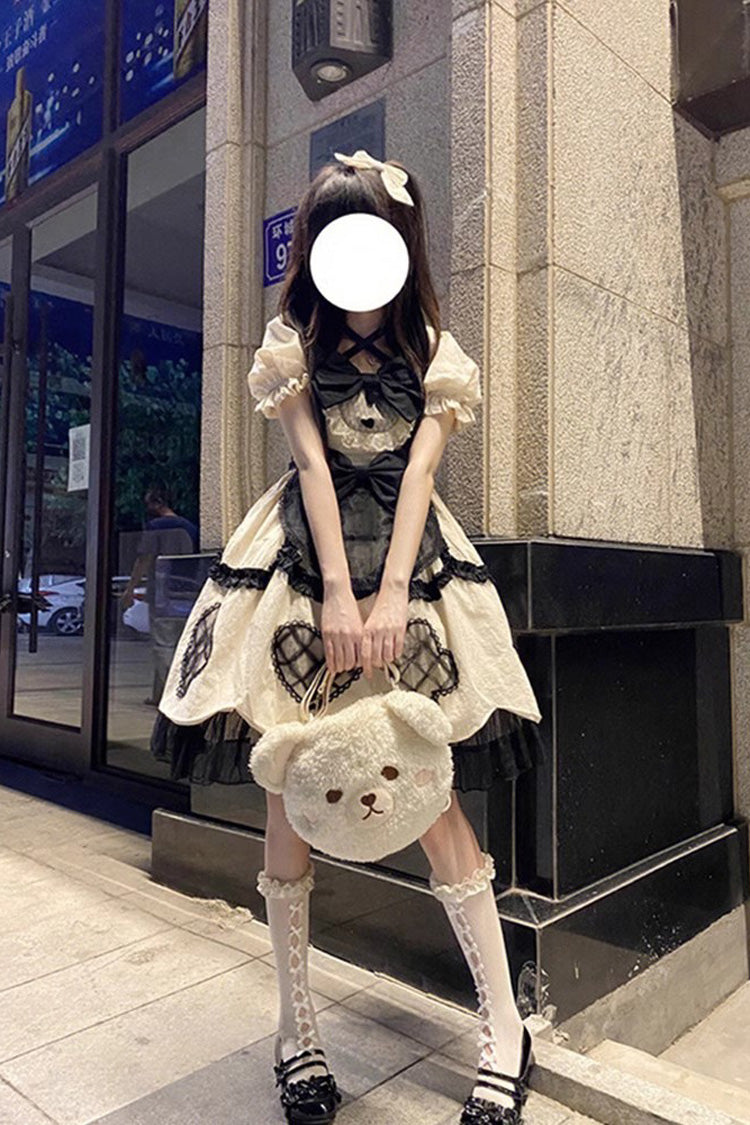 Ivory Short Sleeves Multi-layer Ruffle Bowknot Sweet Princess Lolita Dress - Product - 2