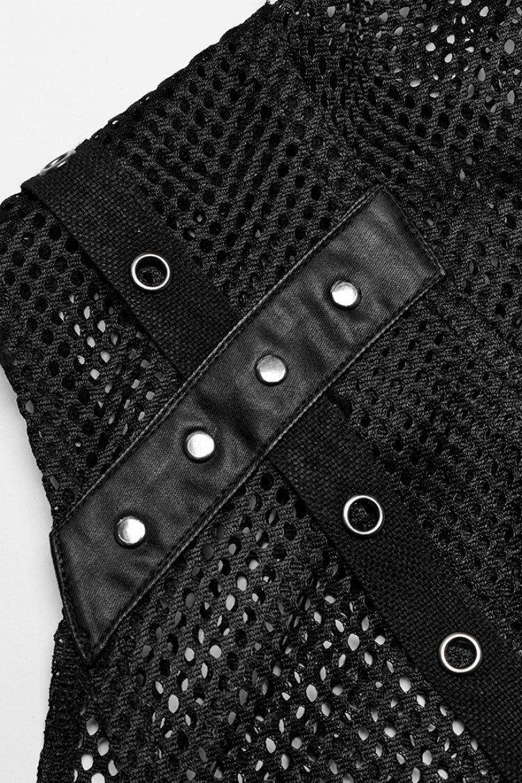 ブラック ノースリーブ 変形 フード付き メッシュ Eyelet メンズ パンク ベスト 商品画像