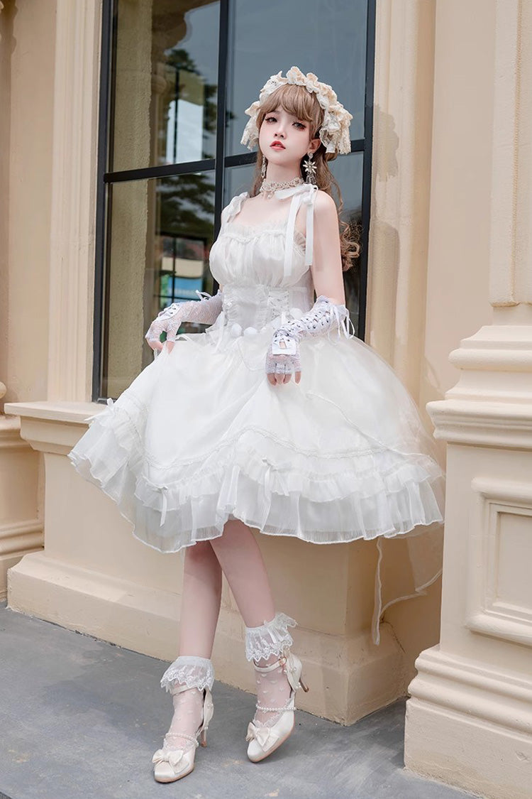 White Sleeveless Ruffle Sleeping Garden Hanayome Bowknot Sweet Lolita Jsk Dress - Product - 2