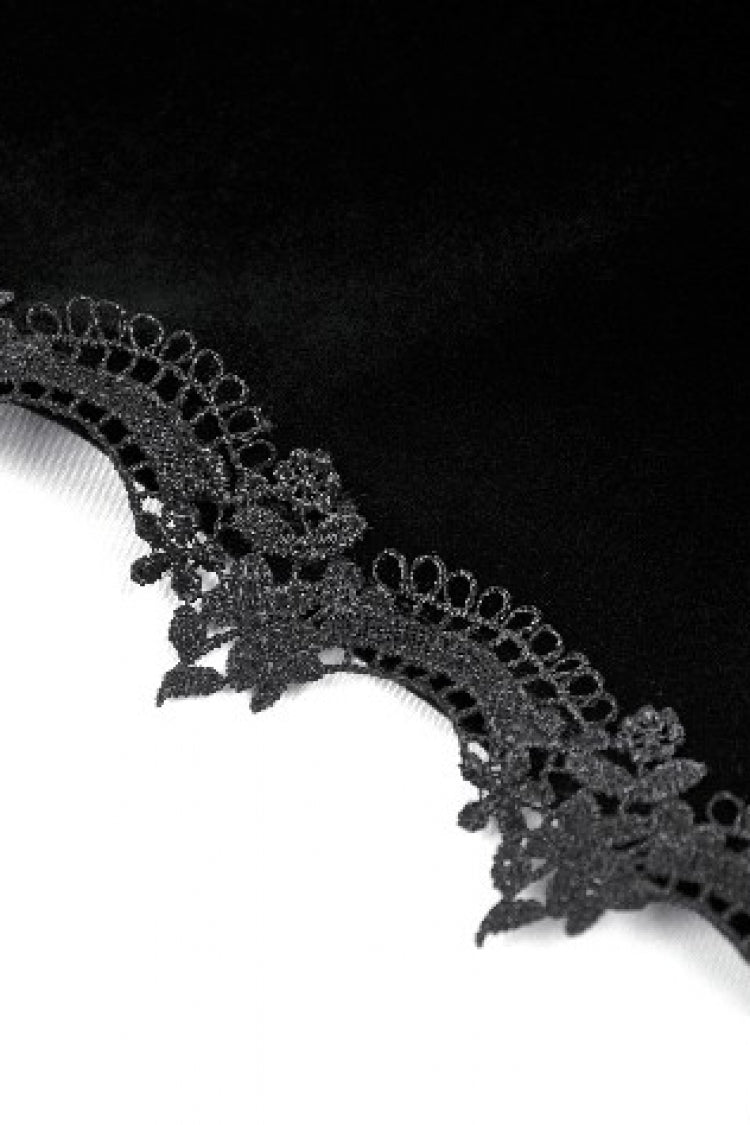 Black Stand Collar Long Flared Sleeves Lace Spliced Velvet Women's Gothic Cape - Product - 16