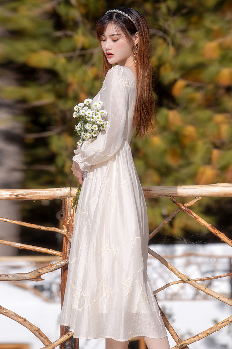 Apricot French Retro Long Lantern Sleeves Embroidery Sweet Lolita OP Dress - Product - 3