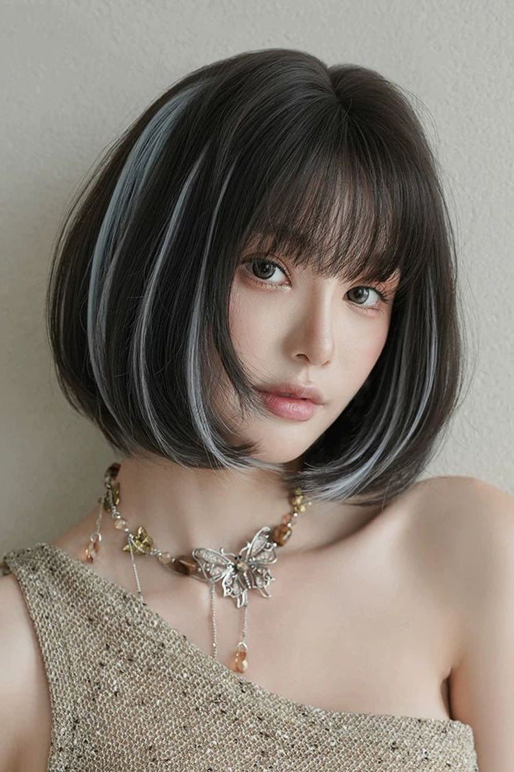 Face-Framing Highlights Layered Short Bob Sweet Lolita Wig 2 Colors - Black/Blue - 1