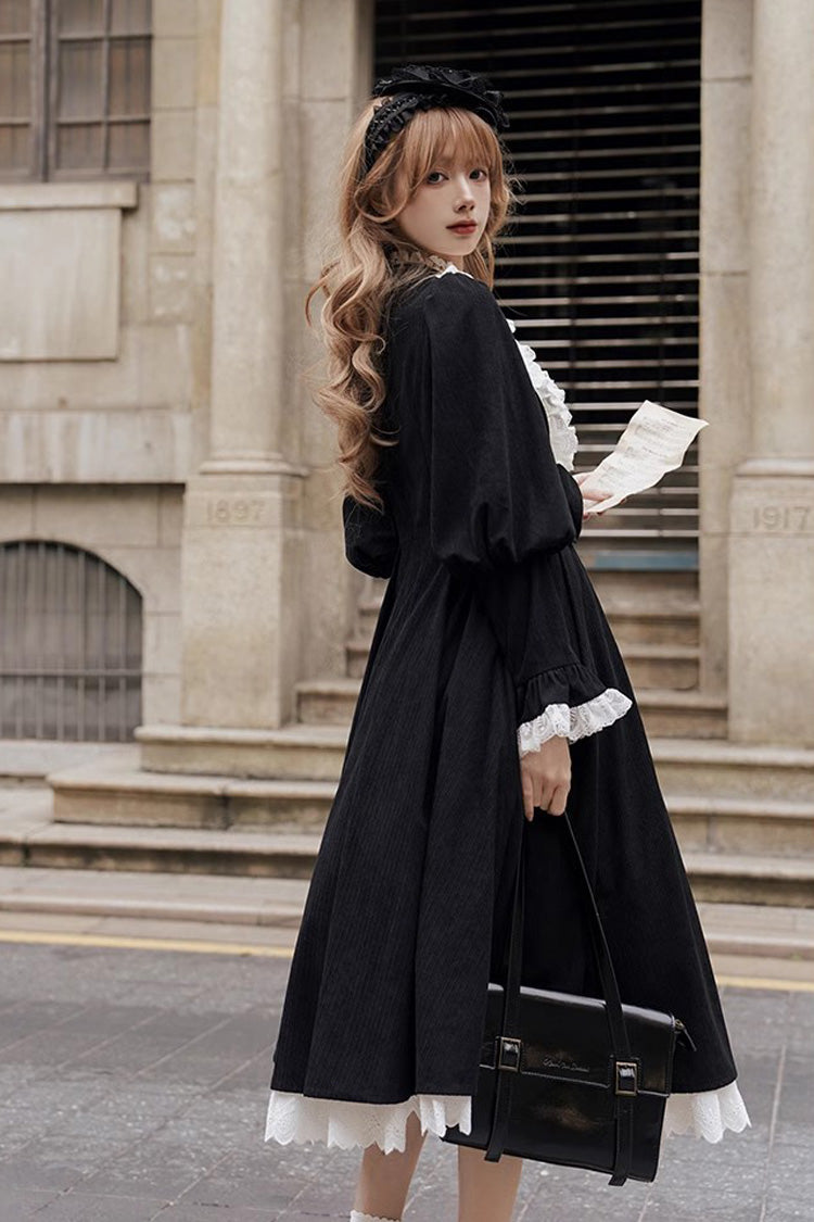 Black/White Silent Poetry Nun Long Sleeves Bowknot Autumn Winter Gothic Lolita Dress - Product - 2