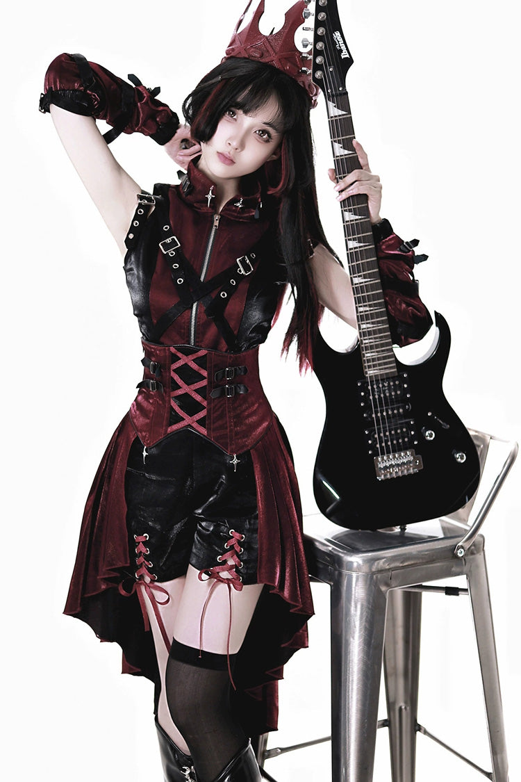 Black/Red [Chief Assassin] Lace-Up Gothic Ouji Lolita Set - Product - 7