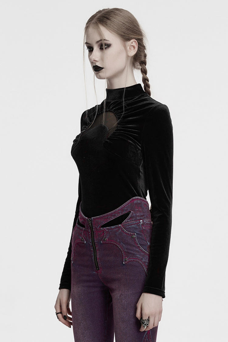 Black Moon Print Mesh Ruched Women's Gothic Blouse - Product - 3