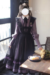 Black [Witch Academy] Double-Layered Ruffle Embroidery Bowknot Mesh Sweet Elegant Lolita Jumper Dress - Product - 3