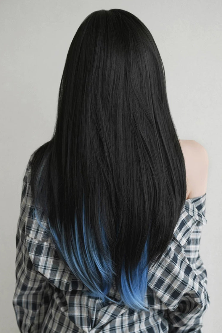 Black/Blue Ombre Highlighted High-Layered Long Straight Sweet Lolita Wig - Product - 3