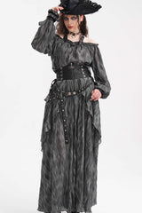 Black Ruffle Lace-Up Women's Gothic Eyelets Rivets Long Skirt - Product - 5