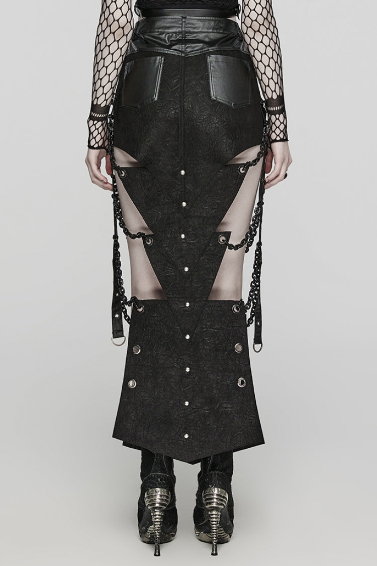 Black Inverted Triangle Hollow Metal Chain Women's Steampunk Skirt - Product - 3