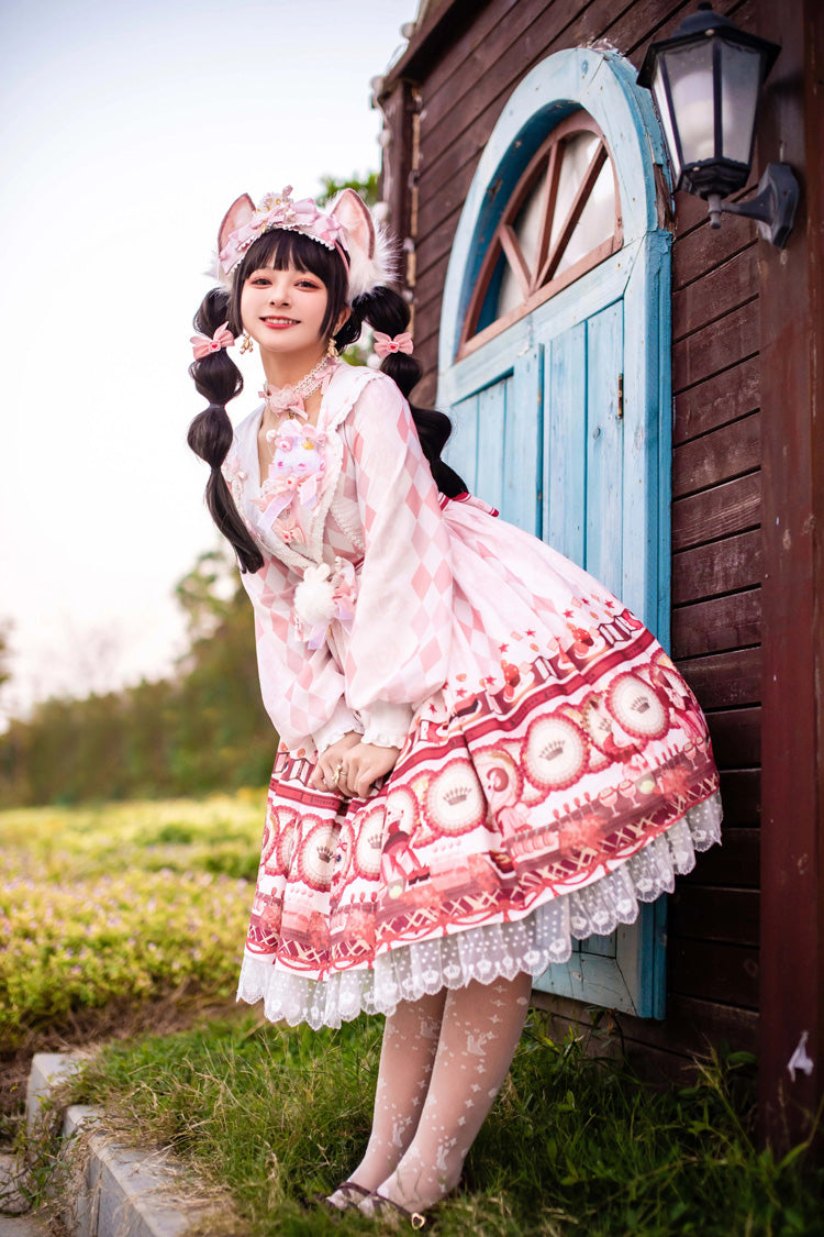 White [Afternoon Fantasia] Print Ruffle Bowknot Sweet Lolita Jsk Dress - Product - 2