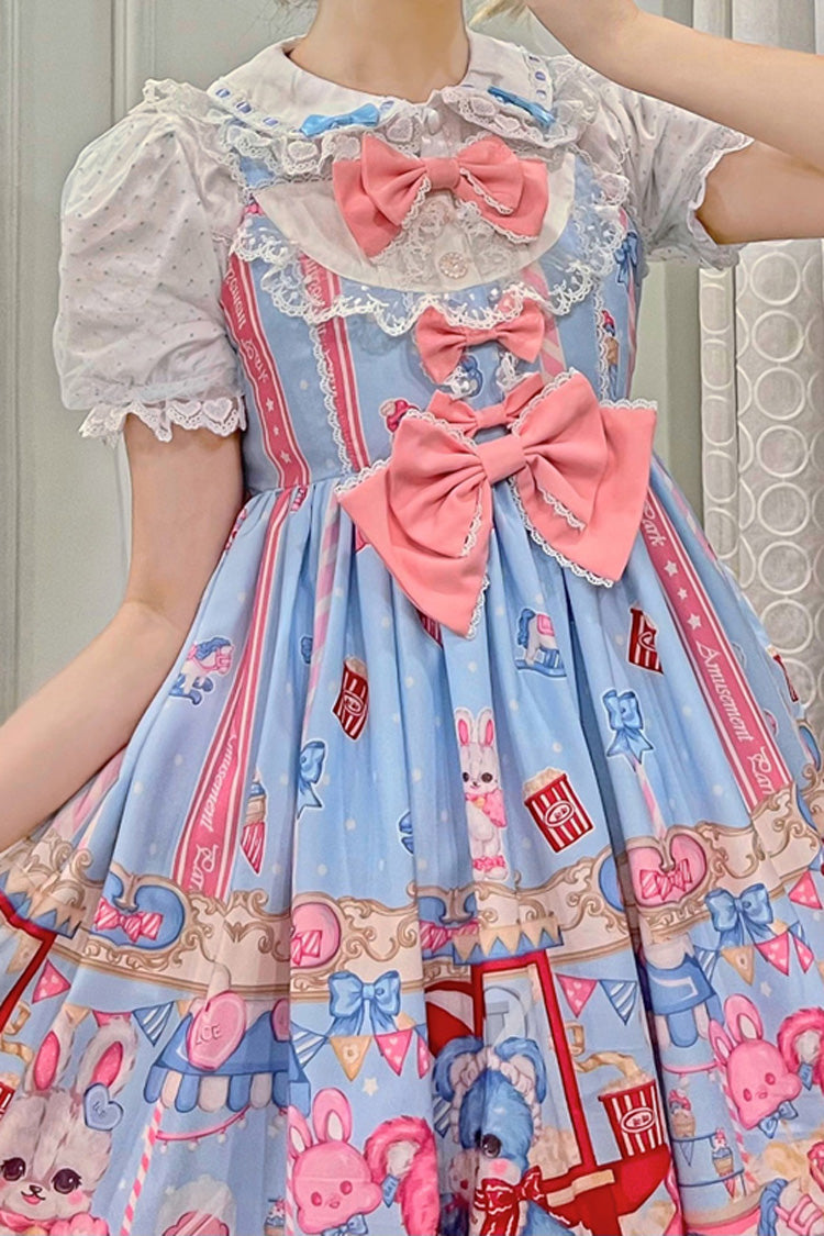 Blue/Pink Doll Playground Print Ruffle Bowknot Sweet (Dress Only) detail view 8