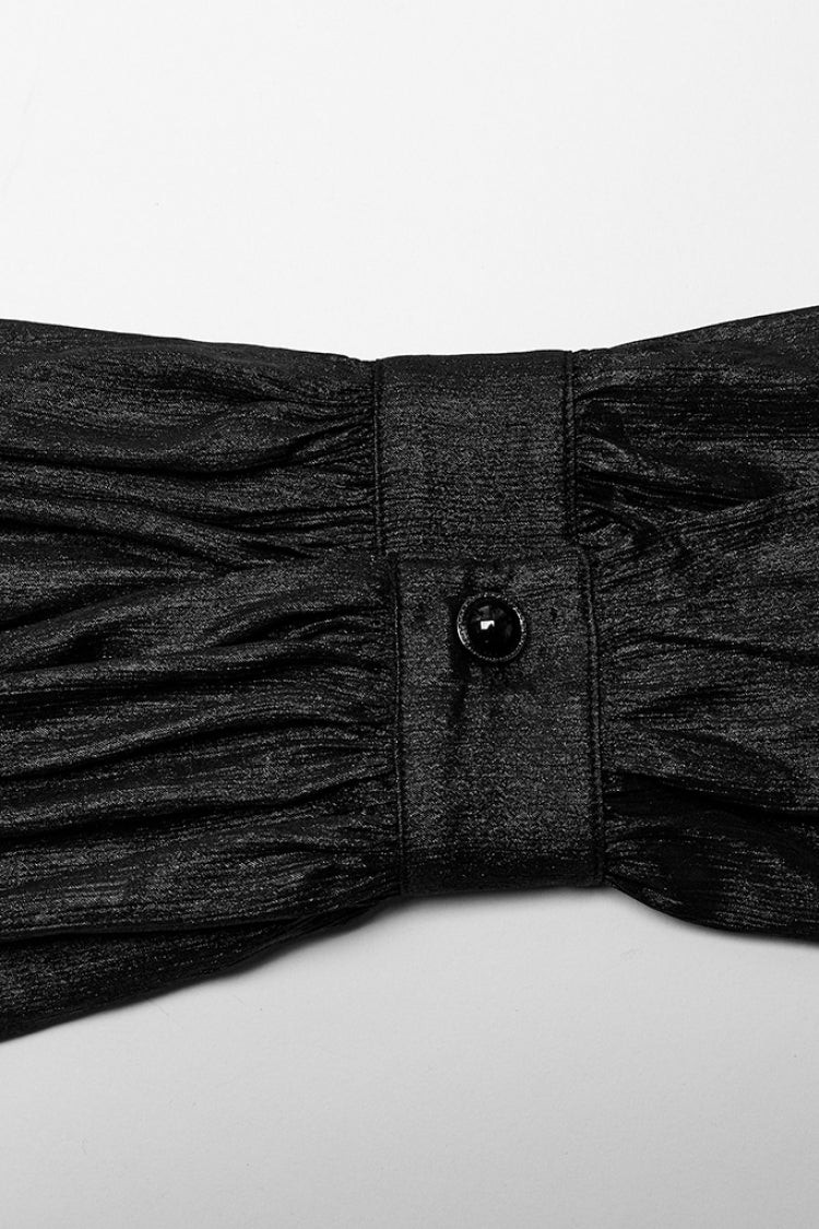 Black Stand Collar Jacquard Ruffle Men's Gothic Blouse - Product - 9
