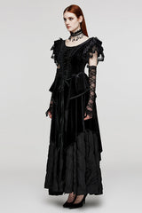 Black V Collar Ruffle Lace Women's Gothic Dress with Oversleeves - Product - 2