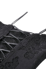 Black Sleeveless Rose Lace Lace-Up Women's Gothic High Low Dovetail Slip Wedding Dress - Product - 15