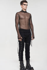Black Gothic Elasticity Perspective Rhombus Net Yarn Men's Shirt - Product - 5