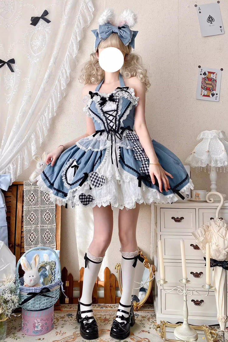 Blue Ruffle Bowknot Lace Sweet Chinese Style Elegant Princess Lolita Skirt (Includes Tops) - Product - 4