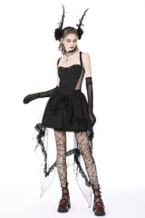 Black Sleeveless Lace-Up Layered Swallowtail Lace Women's Gothic Wedding Dress - Product - 8