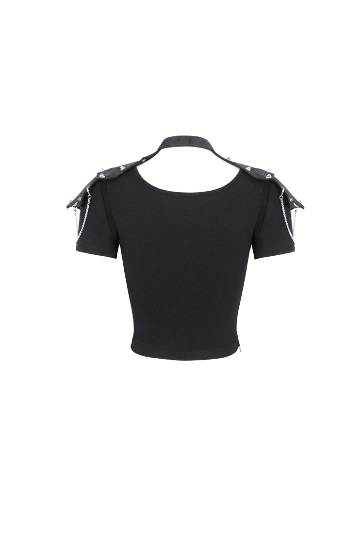 Black Cutout Mesh Short Sleeve Crop Womens Punk Top - Product - 7