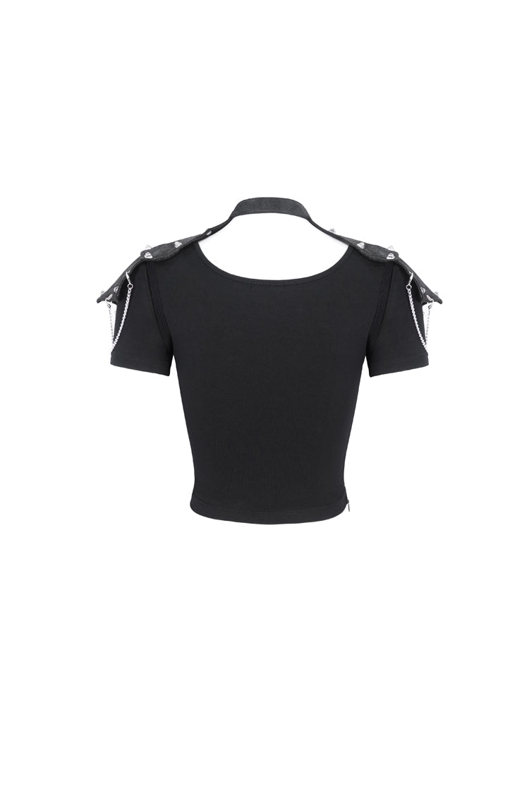 Black Cutout Mesh Short Sleeve Crop Womens Punk Top - Product - 7