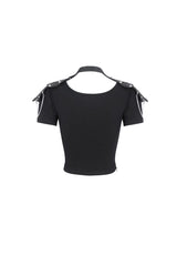 Black Cutout Mesh Short Sleeve Crop Womens Punk Top - Product - 7