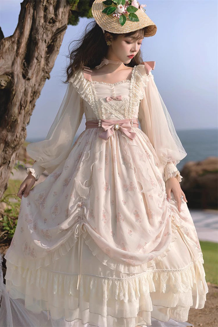 Ivory Time Letter Multi-layer Print Ruffle Bowknot Daily Sweet Elegant Lolita Dress - Product - 5