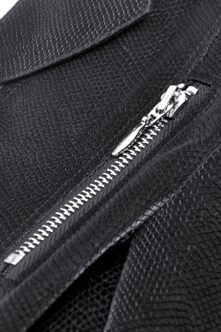 Black Long Sleeves Spliced Lace-Up Women's Gothic High Low Faux Leather Long Tail Jacket - Product - 14