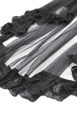 Black Square Collar Long Trumpet Sleeves Bat Printed Lace Irregular Hem Women's Gothic Dress - Product - 17