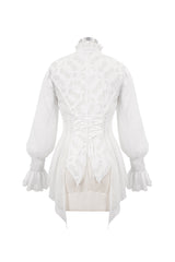 White Chiffon High Collar Front Flare Cuff Back Waist Lace Up Women's Gothic Blouse - Product - 7