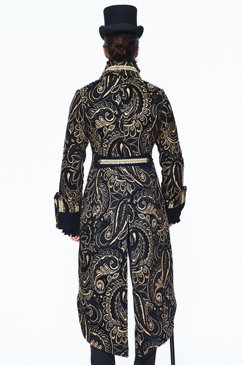 Gothic Jacquard Fake Two Pieces Golden Mens Long Coat - Product - 3