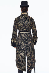 Gothic Jacquard Fake Two Pieces Golden Mens Long Coat - Product - 3