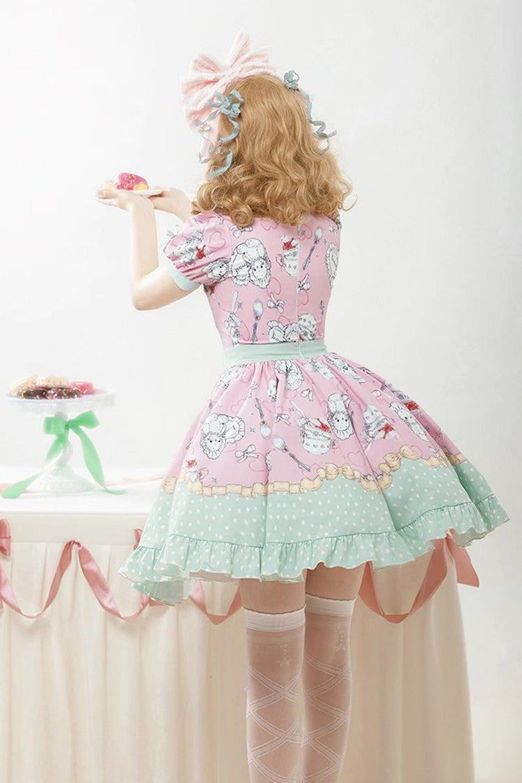 Roze/groen theetijddonut, cake en beerprint Ruche Zoet Elegant (alleen jurk) detailweergave 9
