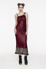 Red Off Shoulder Spliced Slim Mesh Strappy Eyelet Women's Gothic Jsk Dress - Product - 8